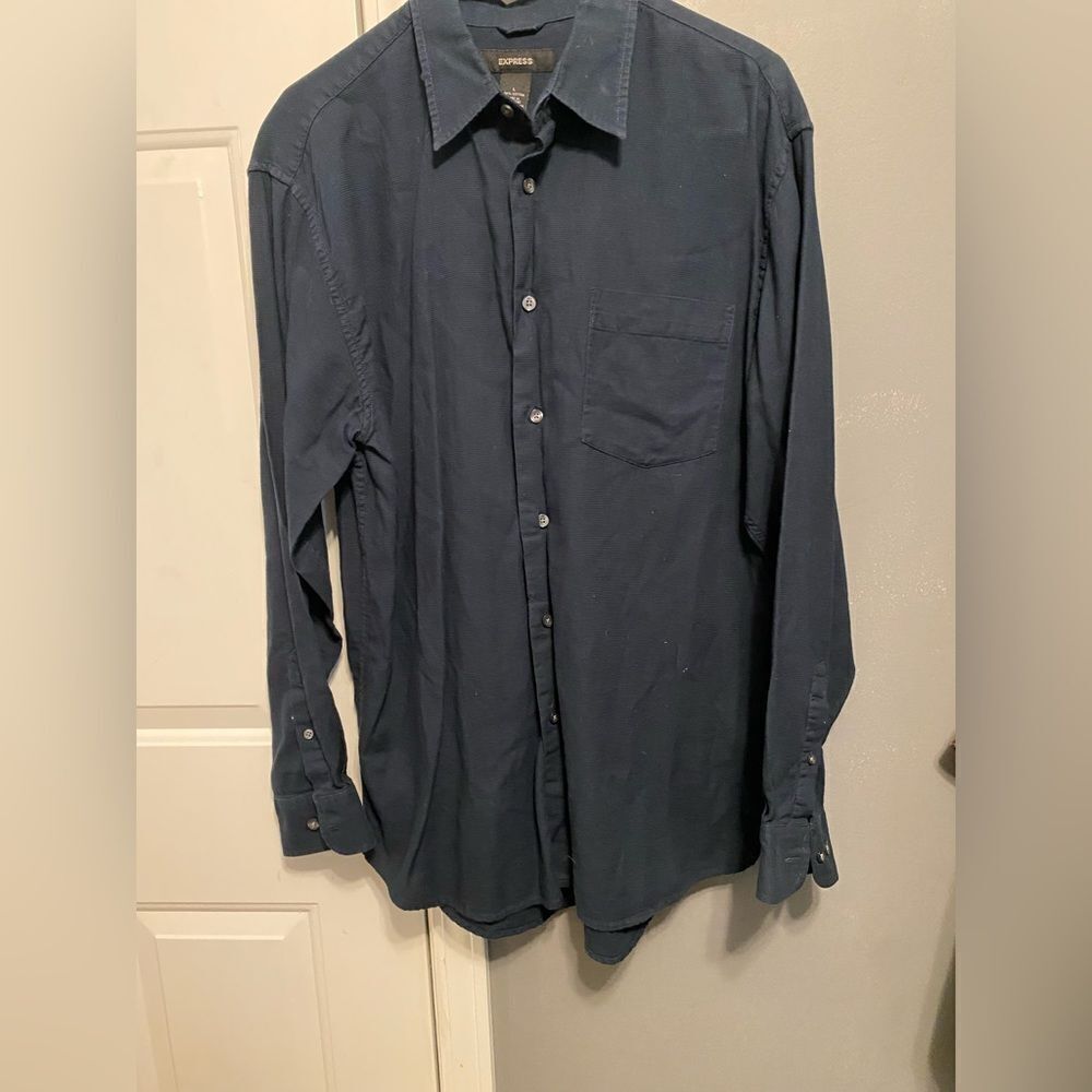 Express Navy Long Sleeve Button Down Top Size Large